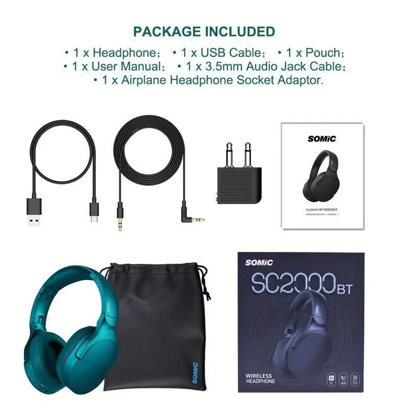 Somic SC2000BT высокое качество музыка стерео 5,0 Bluetooth беспроводной микрофон гарнитура+ проводной 3,5 мм аудио кабель Bluetooth гарнитура
