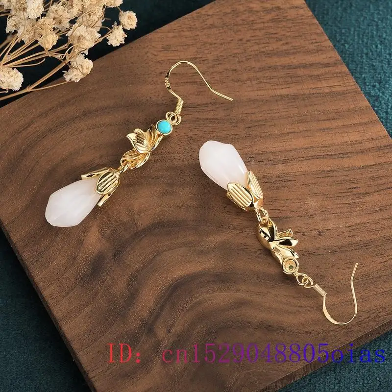 

White Jade Flower Earrings Crystal Natural Gemstone Gifts Charm Women Zircon Chalcedony Jewelry Amulet Fashion 925 Silver