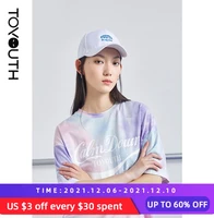 toyouth women tees 2021 summer short sleeve round neck loose t shirt letters print tie dye fashion personality tops
