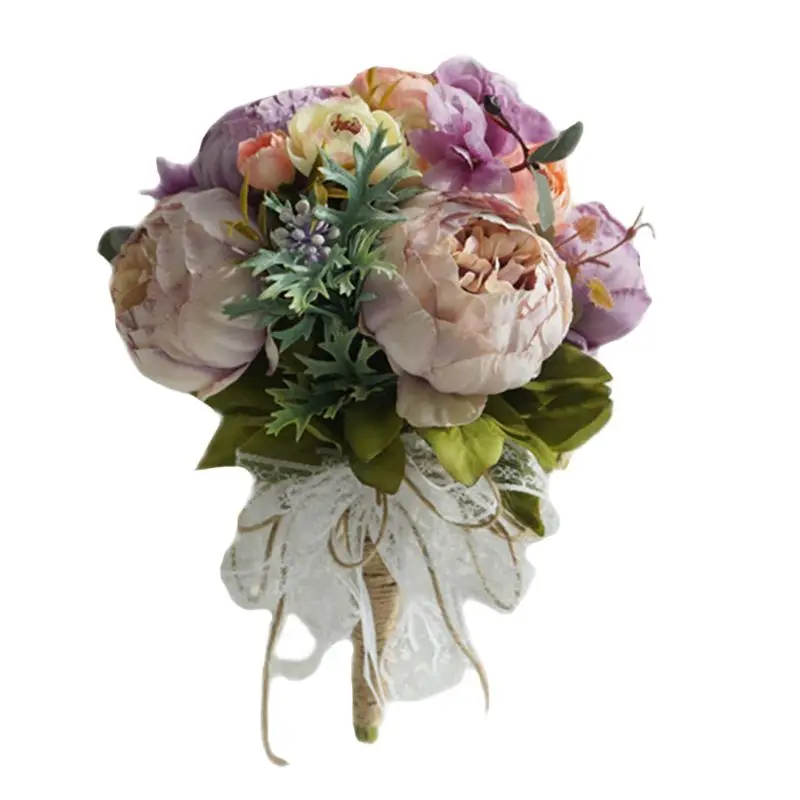 Realistic Artificial Peony Wedding Bouquets Handmade Tea Rose Fake Berry Romantic Bride Bridesmaid Holding Flower Party Decor |