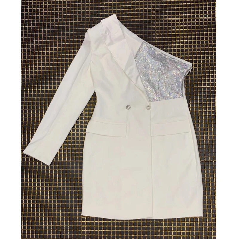 Новое Стильное шикарное блестящее белое платье на одно плечо наряд для вечеринки