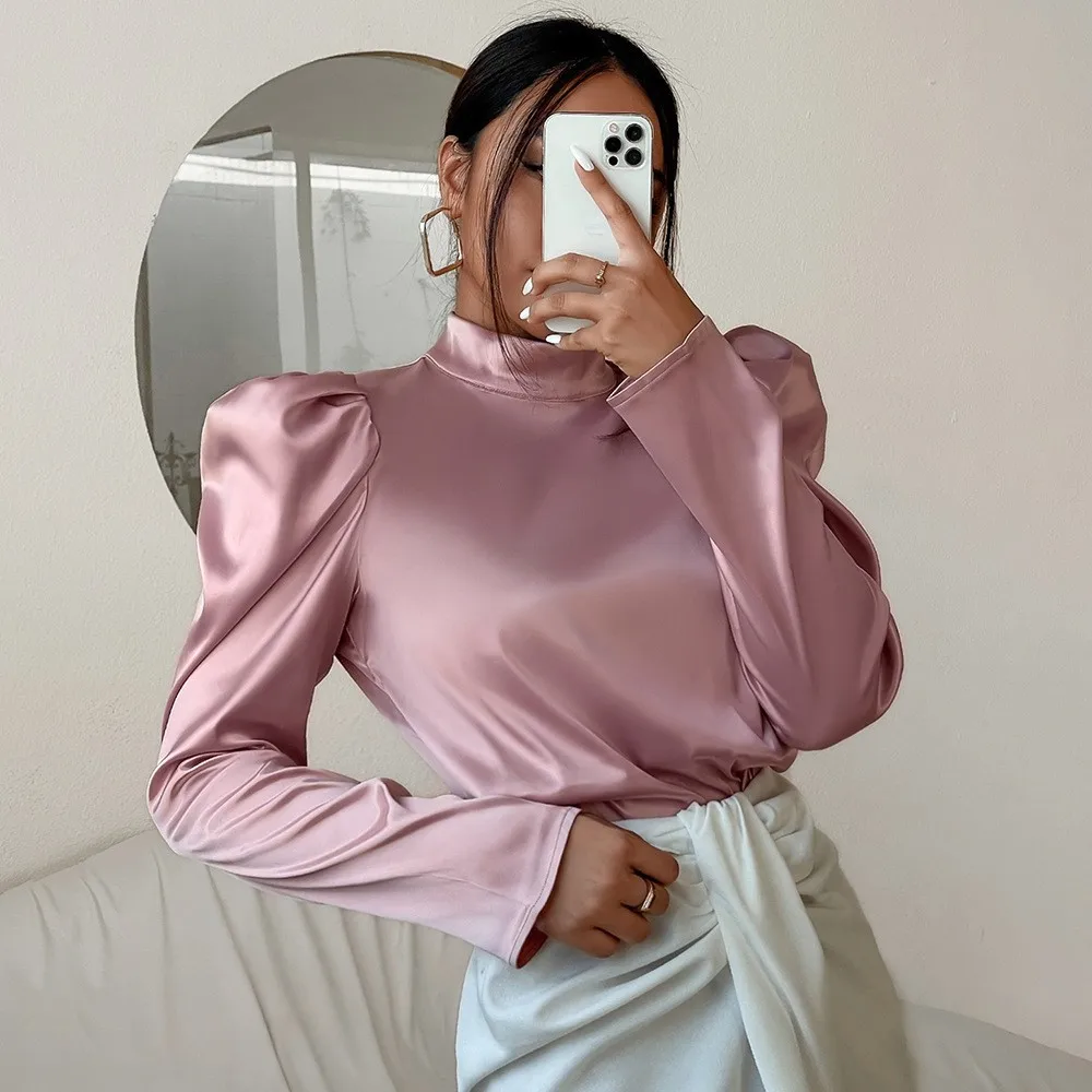 

Женская атласная блузка с пышными рукавами Foridol, топы, женский укороченный топ, новые осенние Топы, розовые офисные топы, рубашка с длинным р...