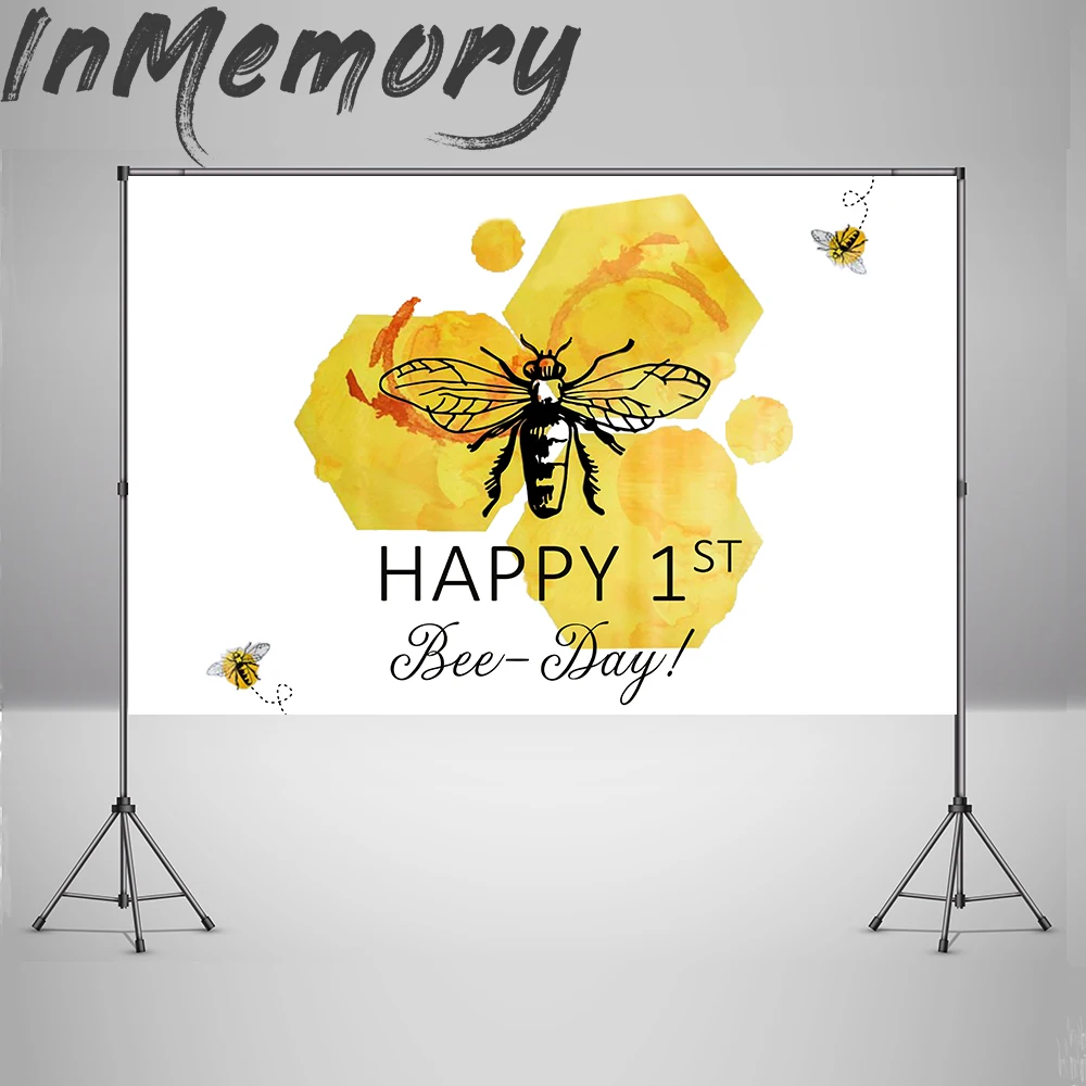 

В наличии фон для фотосъемки с изображением Happy 1st пчелы на новорожденных с изображением дощатого пола Детские пижамы; День рождения Декорации для фотостудии