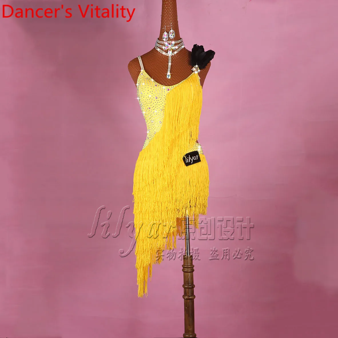 

Present Latin Dance Dress For Ladies Tassel Rhinestone Skirts Women Rumba Samba Tango Cha Cha Dancing Competition Costume