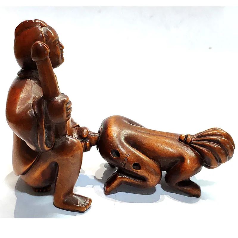 Q4269 2 &quotрезная вручную японская будка Netsuke: Ero Восточная пара|Статуи и скульптуры| |