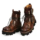 Ботинки мужские армейские из натуральной кожи, черные, с готическим черепом, подарок на Хэллоуин, мотоциклетные ботинки в стиле панк