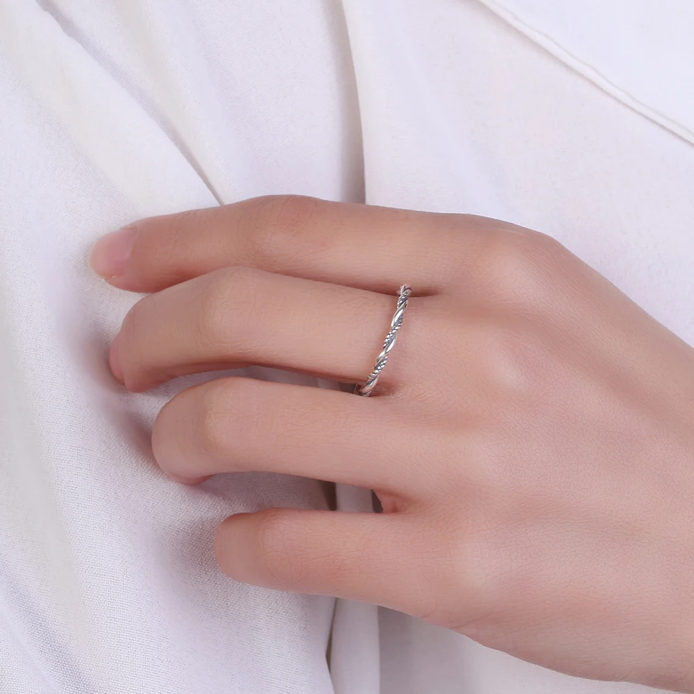 

Sterling Silver 925 Rings Double Twisted Rope Oxidized Silver Ring Creativity Stylish Gift Fine Jewelry for Women