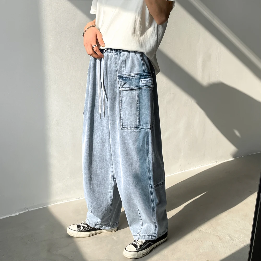 

Wide Leg Jeans Mens 2021 Autumn Spring Big Pockets Hip Hop Streetwear New Loose Straight Baggy Denim Pants Male M-5XL