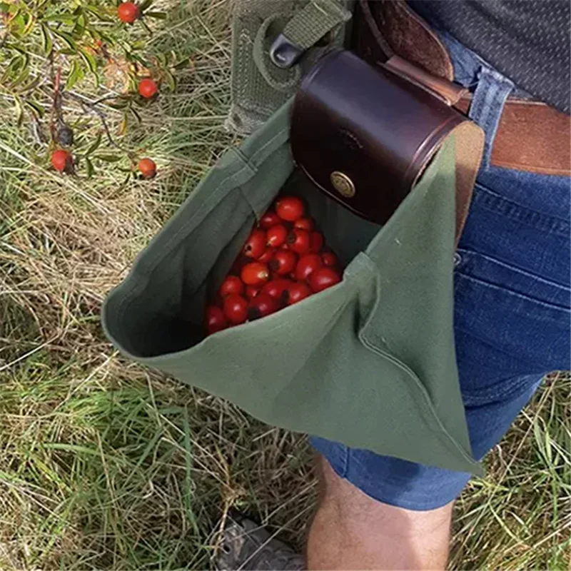 PU Leather and Canvas Bushcraft Bag, Canvas Foraging Pouch for Hiking, Treasures & Seashells, Easy Looping Around Belts