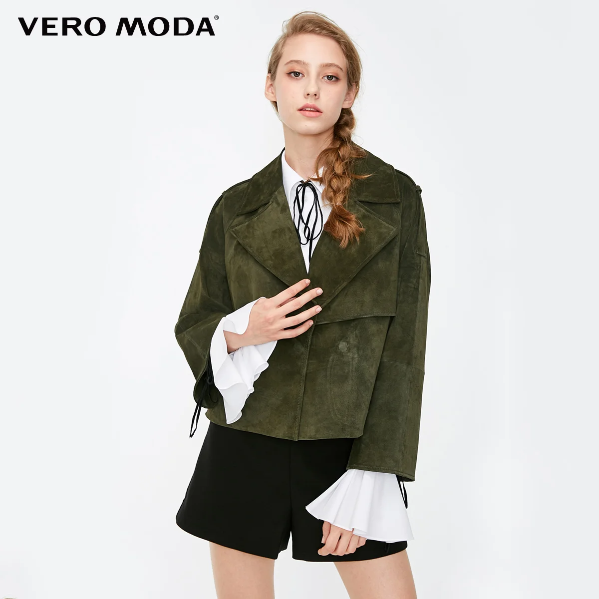 Safari lea. Vero Moda Новая женская кожаная куртка из свиной кожи с лацканами на шнуровке | 318310519 - Цвет: Safari lea.