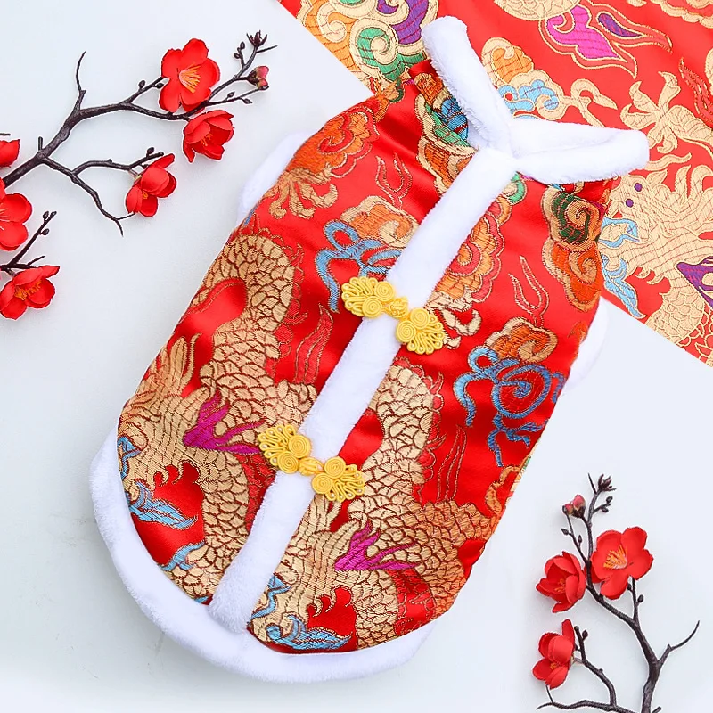 Новогодняя красная одежда для домашних животных зимняя теплая собак пальто