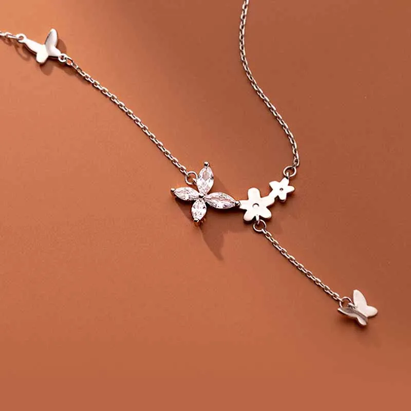 

Женское креативное ожерелье из серебра 100% пробы с кулоном в виде бабочки и цветов из циркония