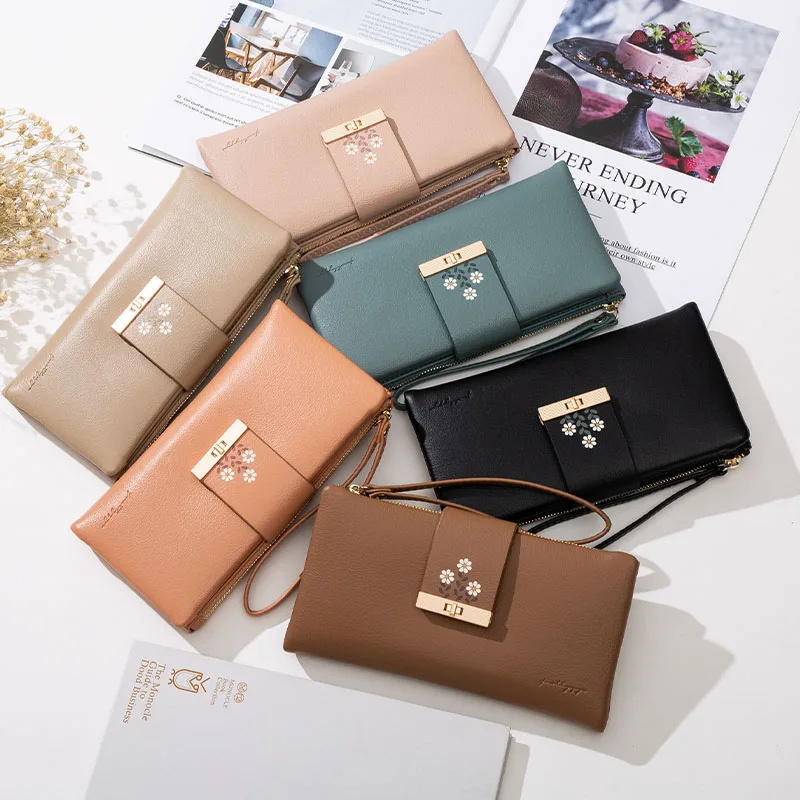 

Brand Designer Lock Trifold Women Wallet Wristband Long Purse Zipper Coin Packet PU Leather Carteira Ladies Wallets Female NEW
