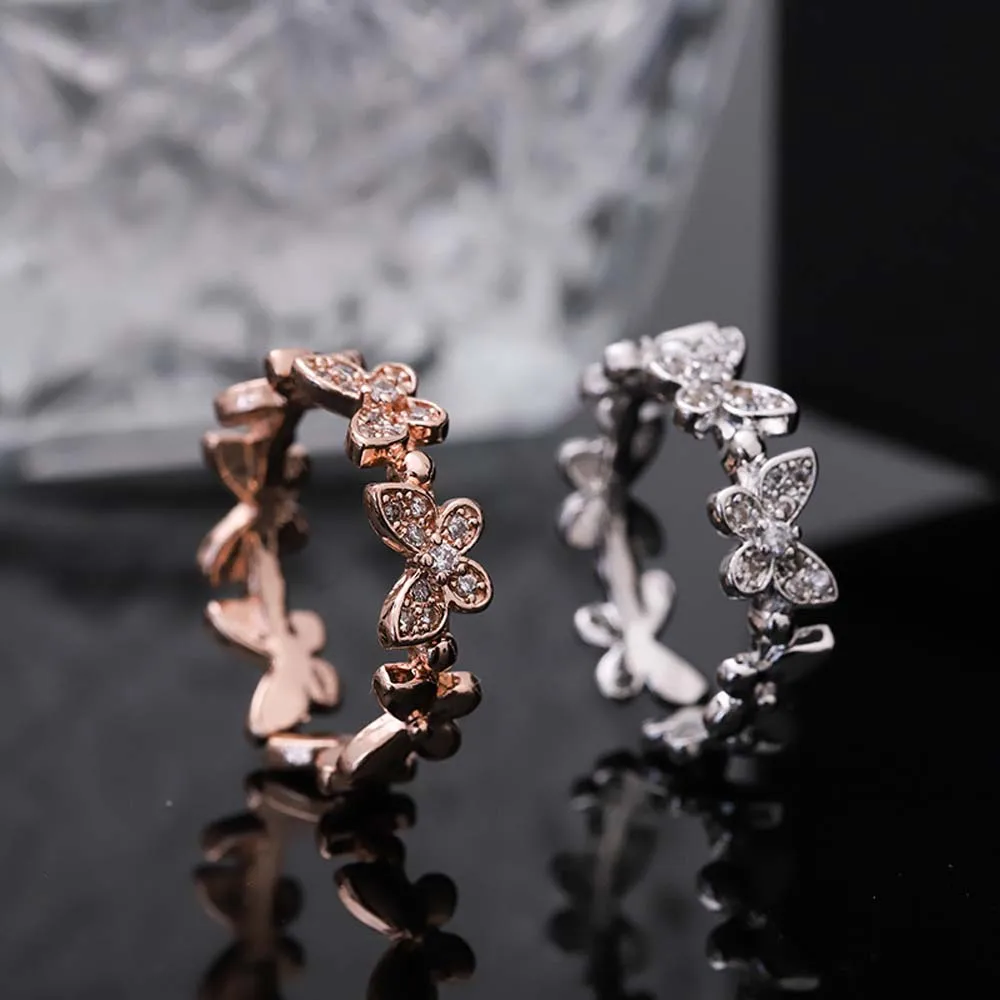 

Finger Ring Tiny Trendy Cubic Zirconia Crystal Rose Gold Butterfly Insect Open Adjustable Rings For Women Girls Jewelry