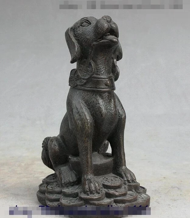 Китайская Бронзовая медная статуя богатства Fengshui для денег собаки животного