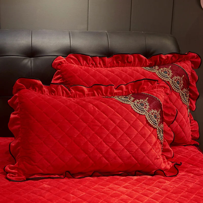 Стеганый кружевной чехол для подушки бархатный домашний декоративный