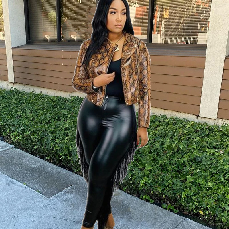 Autumn Womens Pencil Pants with Tassel Bag Hips Sexy Skinny Leather PU Pant Plus Size High Waist Wholesale Dropshipping |