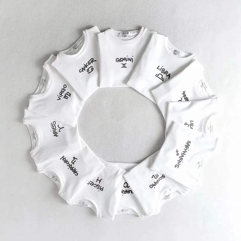 Тонкая рубашка в стиле Харадзюку с изображением двенадцати созвездий рубчик Y2K