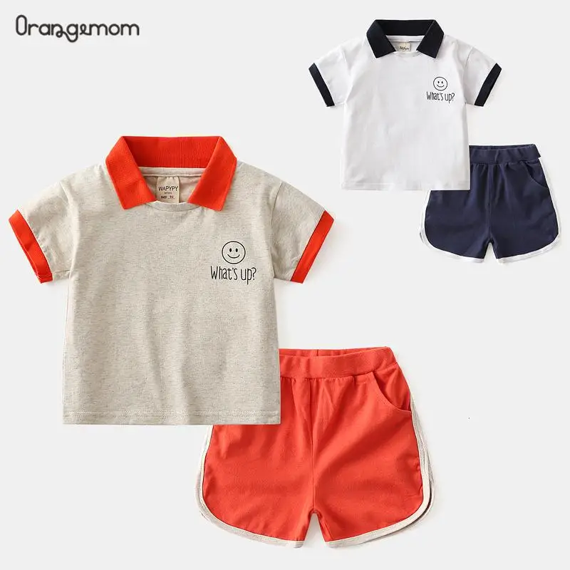 

2pcs Kids Boys Clothing 2022 Summer New Boy Clothes Sets Children Fashion Cotton Lapel T-shirts+shorts Suits For Boy Sports Sets