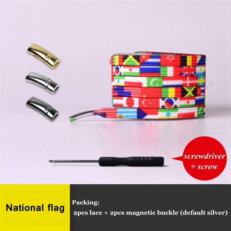 National flag 1 пара, плоские шнурки с металлической магнитной пряжкой, эластичные шнурки без завязок, шнурки для обуви для детей и взрослых, кроссовки унисекс, шнурки, шнурки для быстрой носки - Color: National flag
