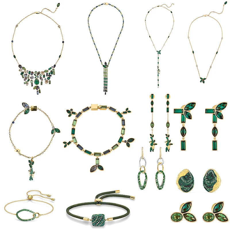 

TOP Fashion Lady Jewelry Beautiful Earth Green Crystal Series Lady Bracelet and Necklace Ring Jewelry Set Banquet Jewelry Charm