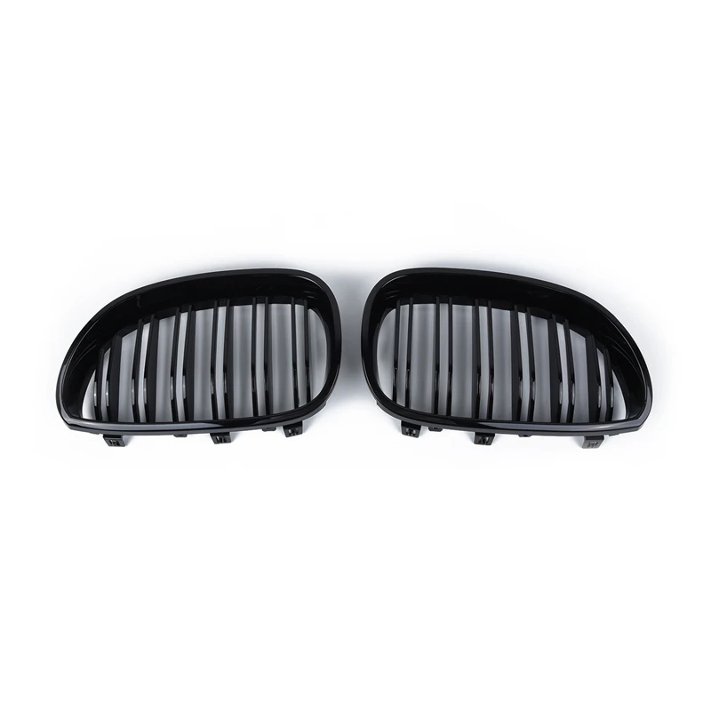 

1 Pair Gloss Black Front Kidney Grill Double Slat Double Line Grille for BMW E60 E61 5 Series 2003-2010 Car Accessories Coupe