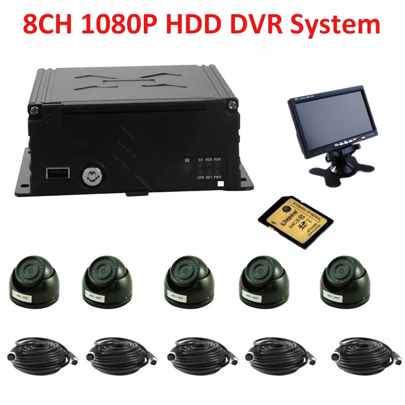 

8CH 720P HDD MDVR BUS DVR kits with 5 camera bus, train,van,truck digital video registar,support Russian/English menu