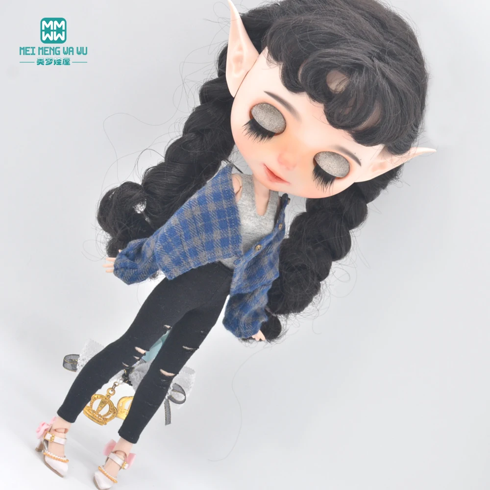 

Clothes for doll fits Blyth Azone OB22 OB24 Doll accessories Fashion woolen coat, mini skirt, shoes