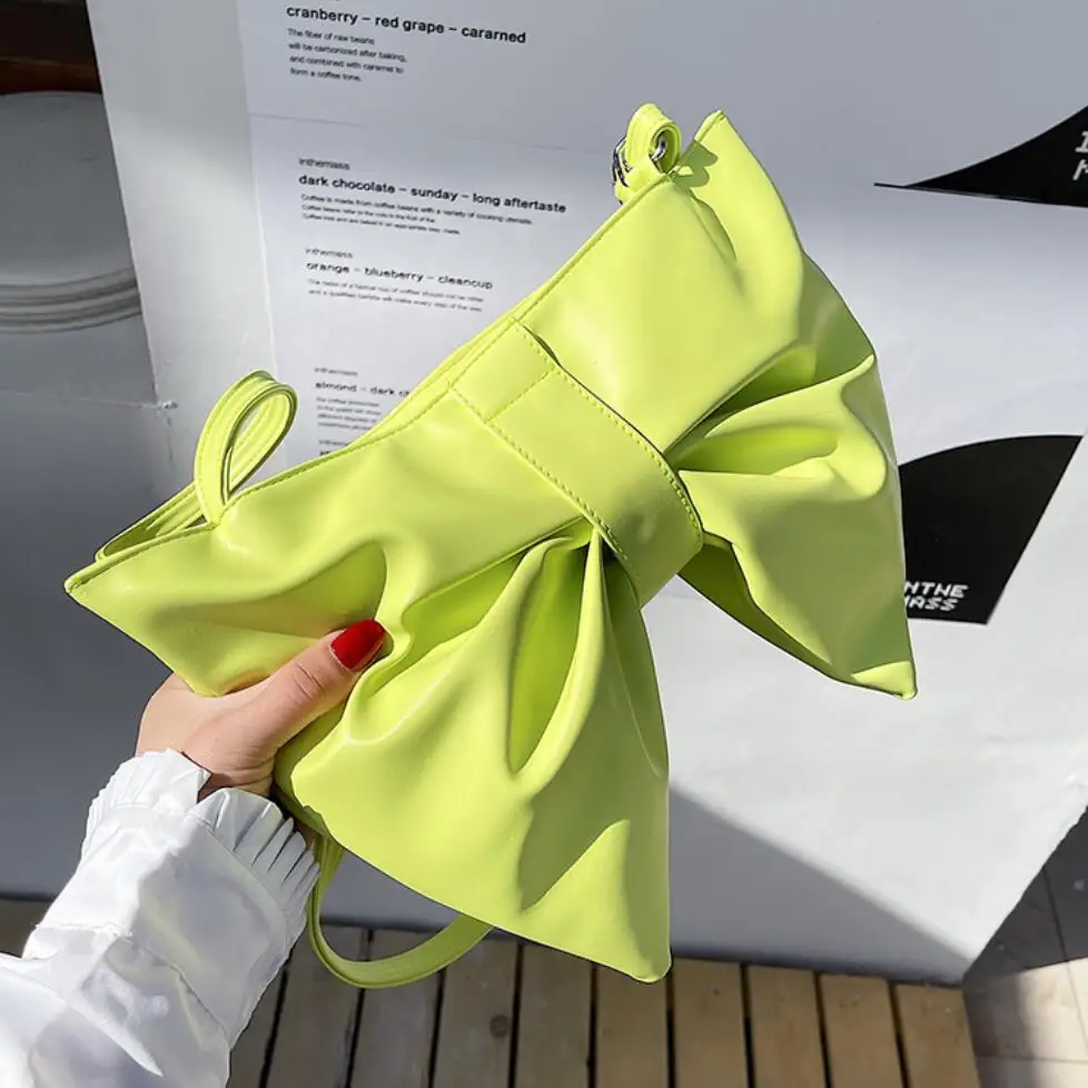 

Милая большая сумка через плечо с бантом, Новинка лета 2021, женская дизайнерская сумка высокого качества из искусственной кожи, однотонная с...