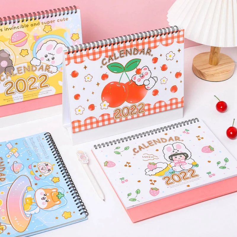 

2022 New Cartoon Desk Calendar Cute Big Desktop Note Calendar Table Notepad Wall Planner Cherry Peach School Office Decoration