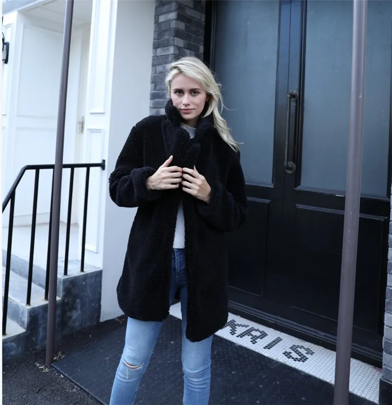 

Long Artificial Wool Fashion Casual Flocking Slimming Faux Fur Teddy Bear Jacket Fluffy Top Jacket Women Winter Jacket Women