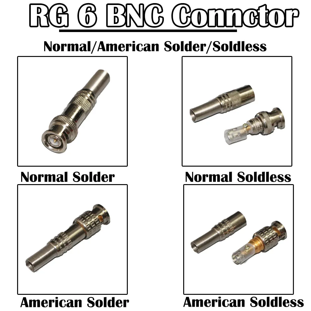 100 шт./лот RG 6 BNC разъем 75 5 штекер паяльный/паяльный CCTV кабель для камеры