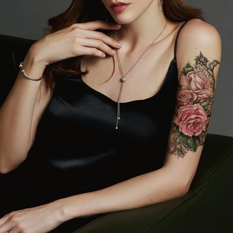 

Hannah Sanskrit Flower Temporary Tattoo Sticker Watercolor Jewelry Necklace Fake Tattoos Waterproof Tatoos Arm Large Size Women