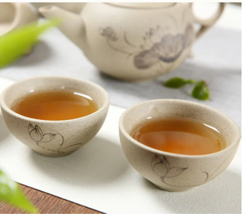 Coarse pottery hand-painted small tea cup ceramic retro elegant lotus teacup | Дом и сад
