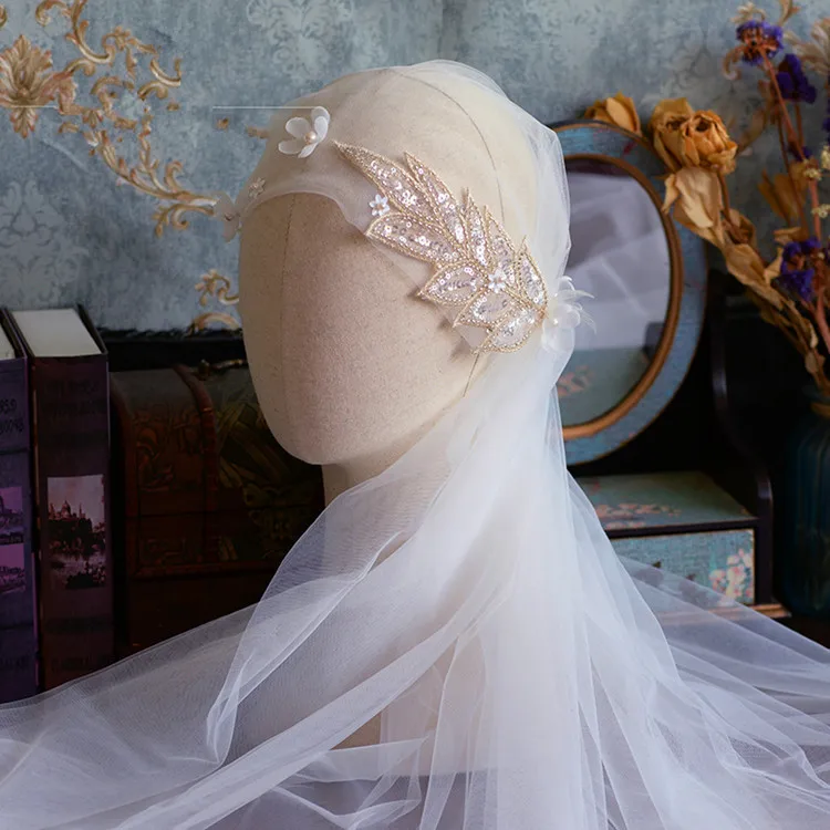 Свадебный головной убор новинка белая вуаль с блестками Цветочная кружевная