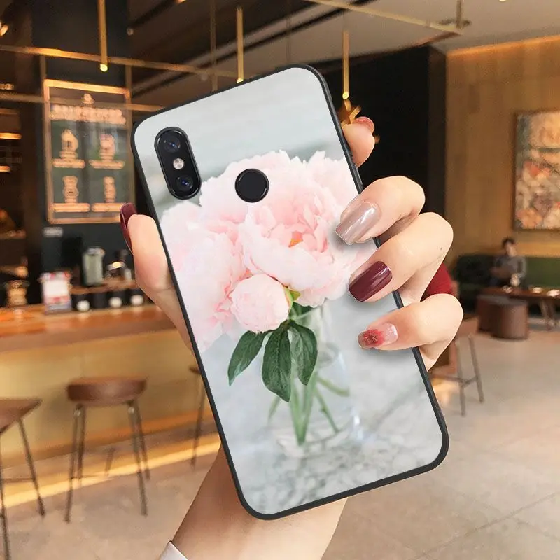 Elegant Pink Purple Peony On the Vase Phone Case Cover For Xiaomi Mi 6 6plus 8 8SE 9 9SE 6X Note2 Note3 Coque Shell Mobile Cases