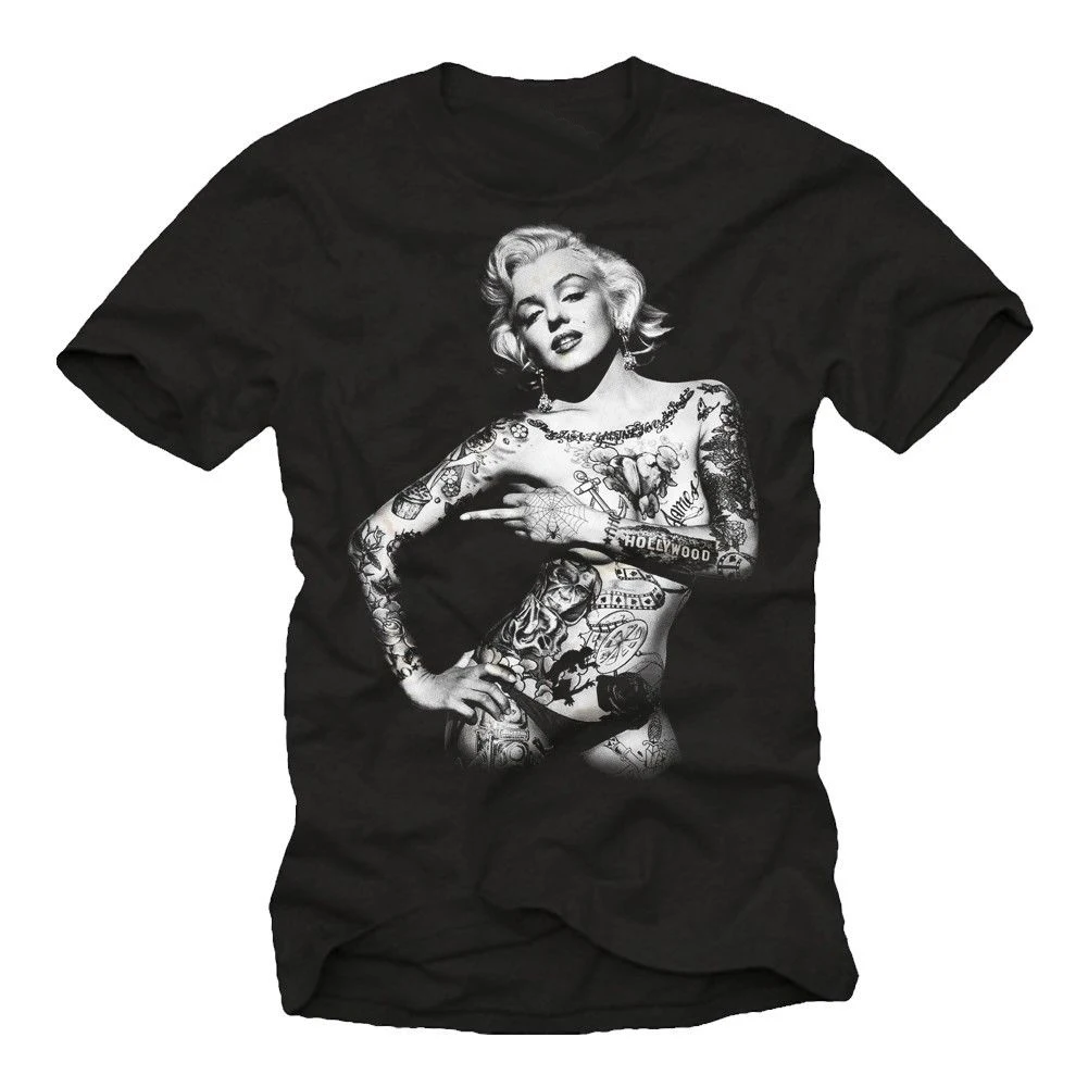 

Summer Men Short Sleeves T Shirt Rockabilly Tattoo Herren T-Shirt for Biker Mit Sexy Pin Up Girl Marilyn Monroefunny Tee Shirts