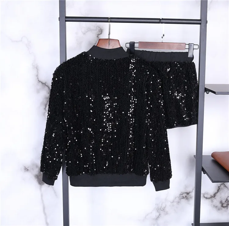 

Chic Cartoon Lucky Cat Sequins Hoodies Shirts Loose O-Neck Beading Sweatshirts Pullovers Plus High waist Beaded Shorts 2pcs/set