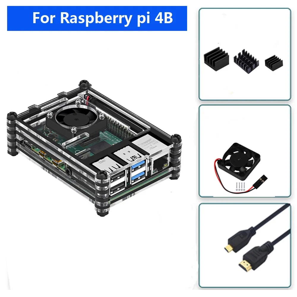 Коричневый Raspberry PI 4 Model B Acrylic Case With Cooling Fan+32GB SD Card+5V 3A power+Heatsink+HDMI for Raspberry pi 4B - Цвет: Коричневый