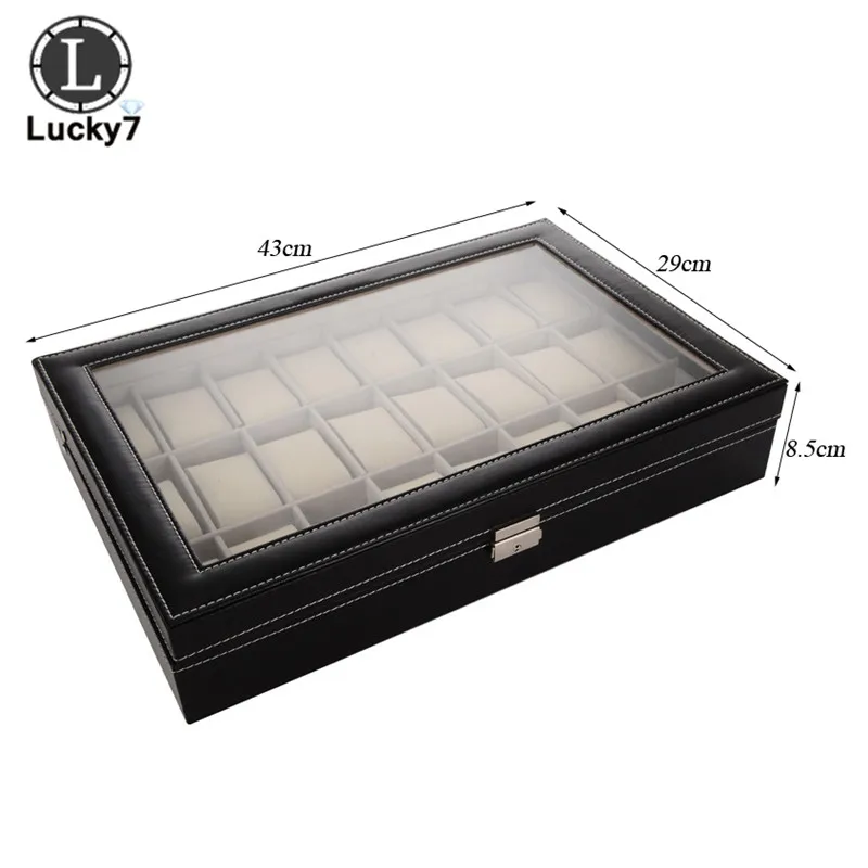 

24-digit Watch Box Flip Open Window Transparent Glass Jewelry Storage Box Stall Jewelry Display Box for Watch Organizer