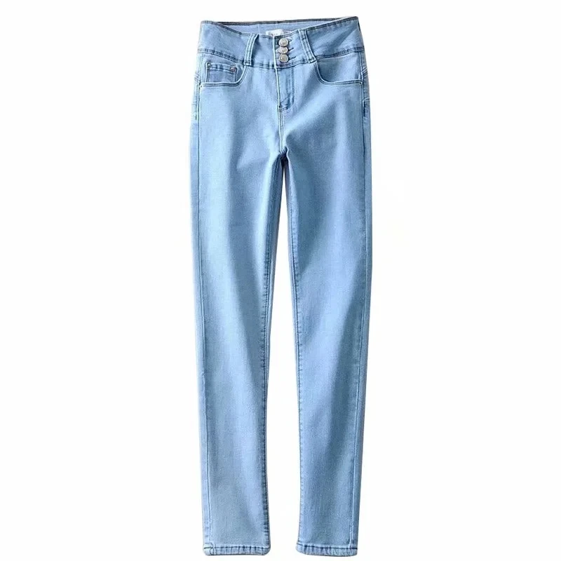 

BabYoung Women Stretch Slim Jeans High Waist Push Up Hips Elastic Cotton Blue Denim Pants Female Casual Trousers Plus Size