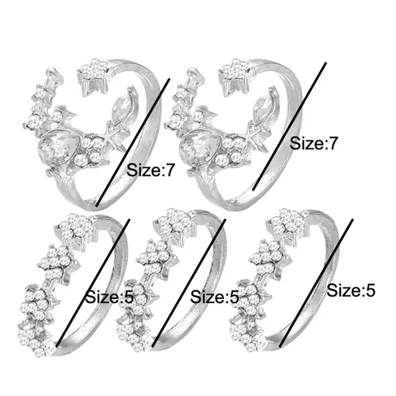Модные Блестящие кристаллы Луна и звезда кольцо комплект с геометрическим