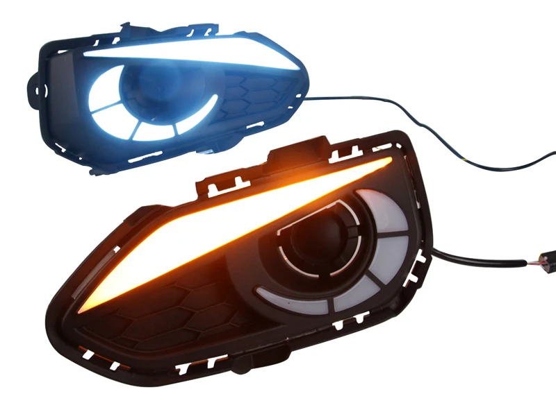

2pcs For Honda Fit Jazz 2017-2019 LED Daytime Driving Running Light DRL Car Fog Lamp 6000K White Turn Yellow Turn Blue Light