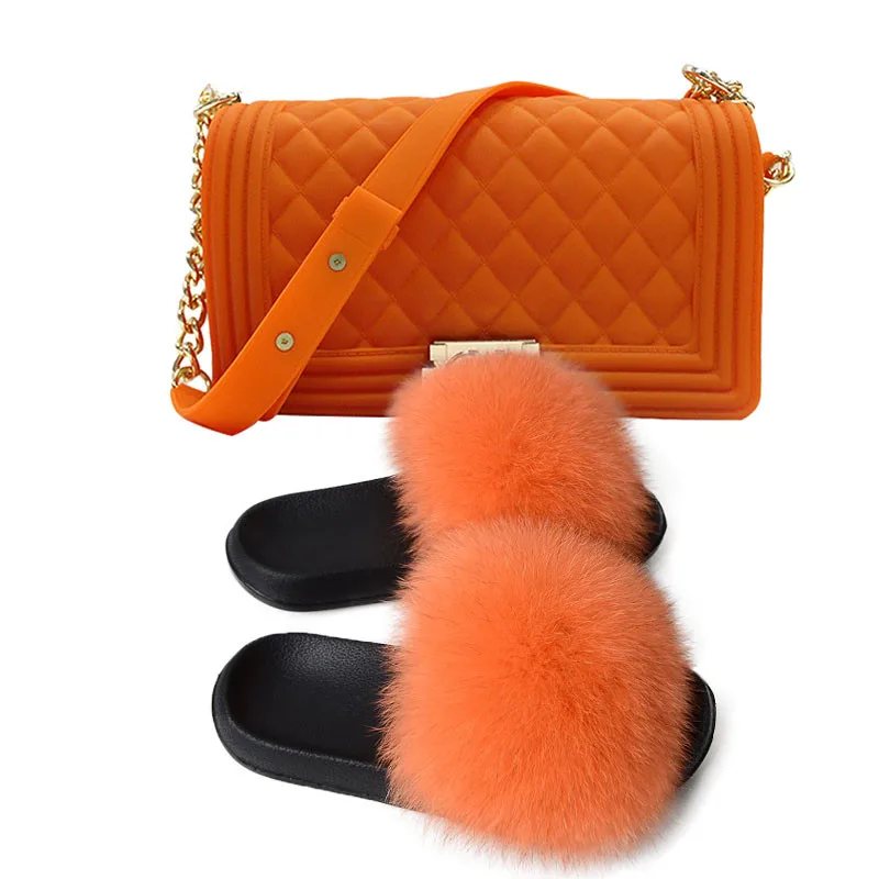 Домашние тапочки для женщин мягкая обувь из лисьего меха женская и сумки