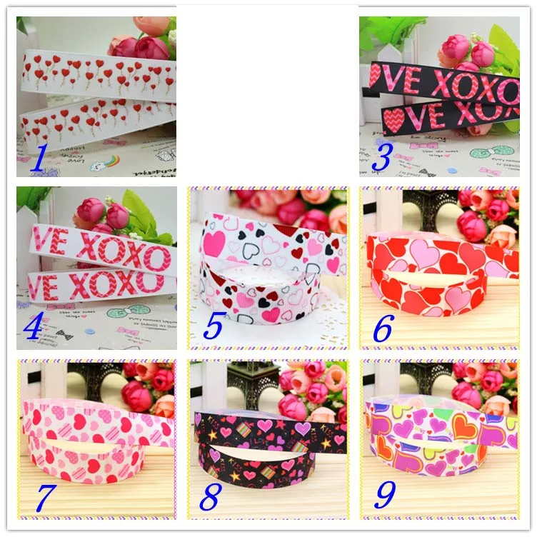 

7/8'' Free shipping valentine love heart printed grosgrain ribbon hairbow headwear party decoration diy wholesale OEM 22mm D344