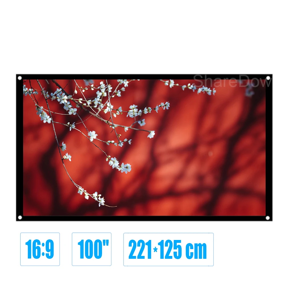 Экран для проектора 100 дюймов 16:9 HD Матовый экран из белого волокна и