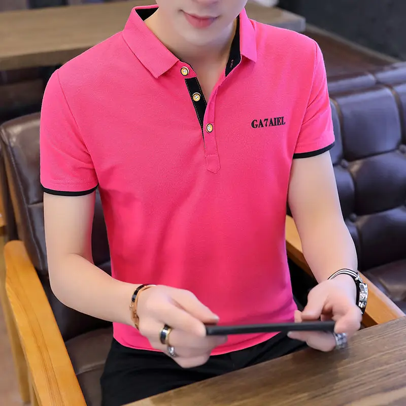 

Summer men's short sleeve T-shirt Lapel polo shirt men's Korean casual slim fit leads half sleeve bottomed shirt T-shirt trend