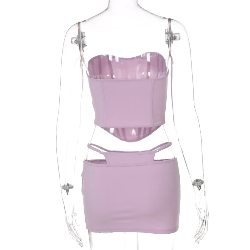 

ANJAMANOR Sexy Two Piece Set Women Corset Top and Cutout Mini Skirts Nightclub Party Outfit Bodycon Dress Sets D95-CB12