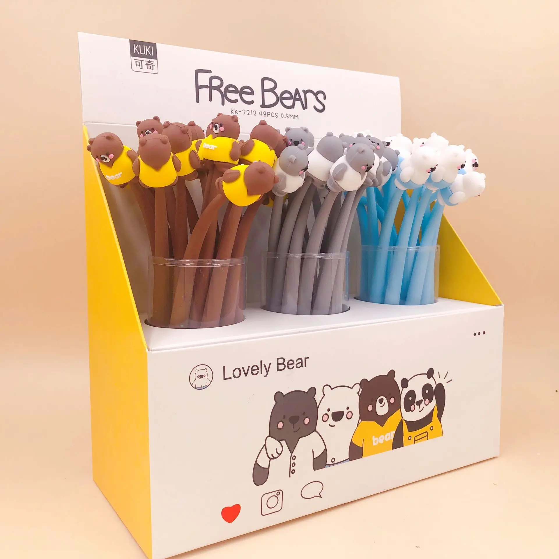 1 шт. гелевые ручки с мультяшным медведем черные цветные для письма милые