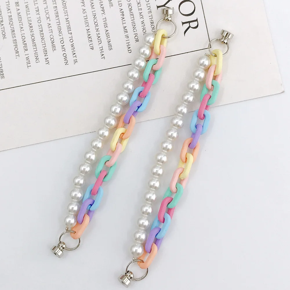 

Colorful Acrylic Candy Color Double Chain Pearl Mobile Phone Case Strip Accessories DIY